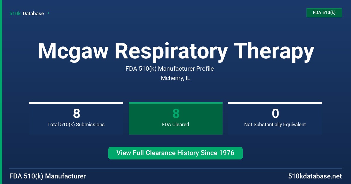 Mcgaw Respiratory Therapy FDA 510(k) Manufacturer Profile