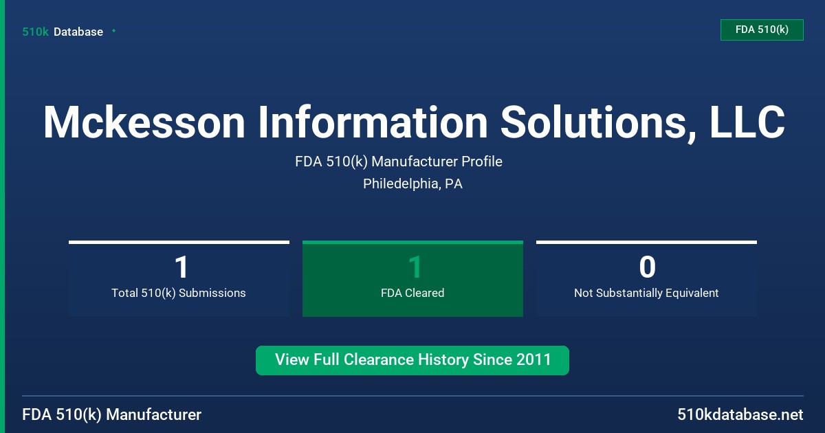 Mckesson Information Solutions, LLC FDA 510(k) Manufacturer Profile