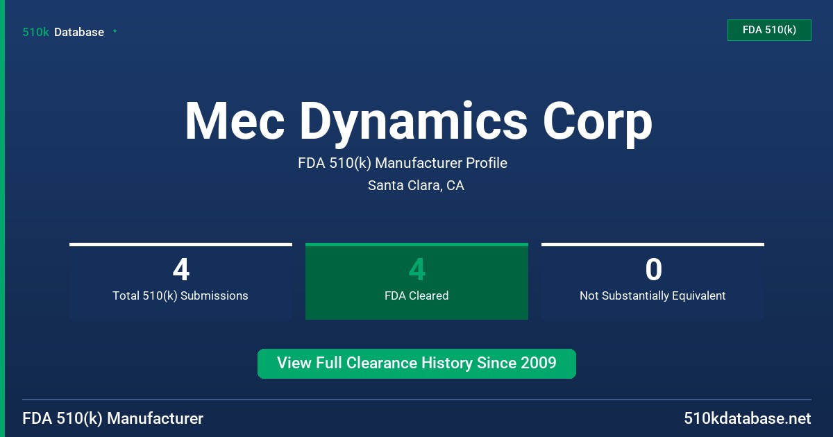 Mec Dynamics Corp FDA 510(k) Manufacturer Profile