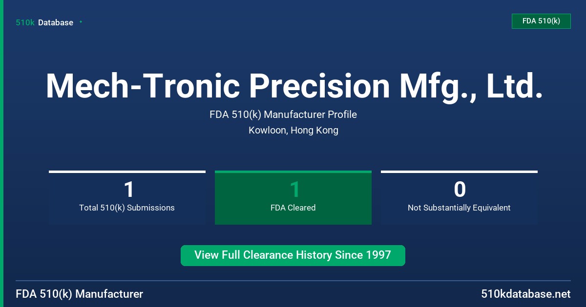 Mech-Tronic Precision Mfg., Ltd. FDA 510(k) Manufacturer Profile