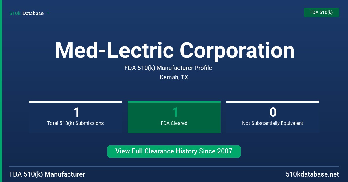 Med-Lectric Corporation FDA 510(k) Manufacturer Profile