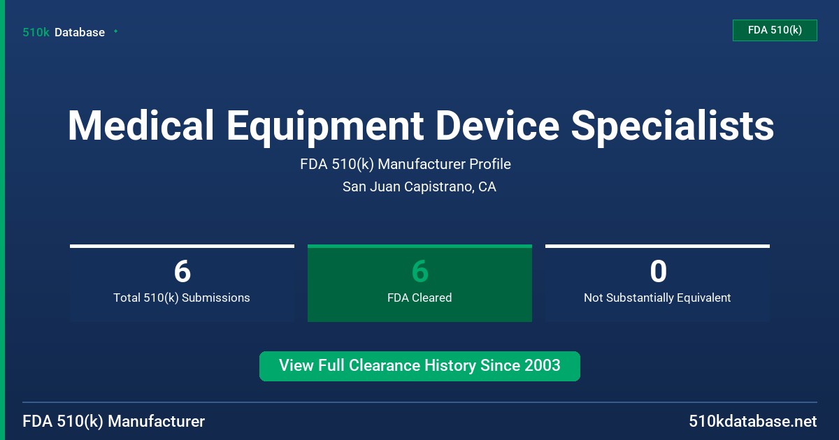 Medical Equipment Device Specialists FDA 510(k) Manufacturer Profile