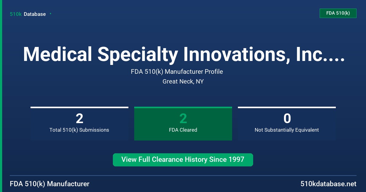 Medical Specialty Innovations, Inc. (Msi) FDA 510(k) Manufacturer Profile