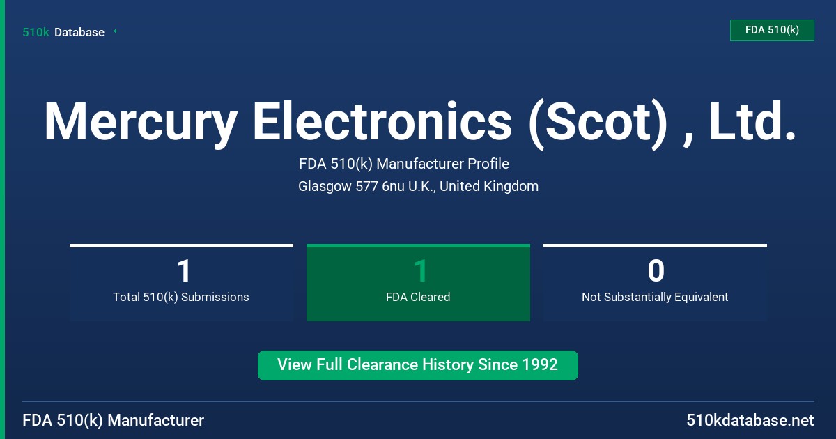 Mercury Electronics (Scot) , Ltd. FDA 510(k) Manufacturer Profile