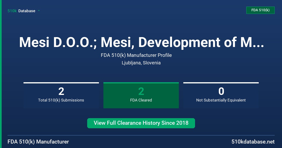 Mesi D.O.O.; Mesi, Development of Medical Devices, Ltd. FDA 510(k) Manufacturer Profile