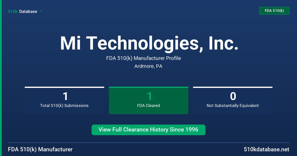 Mi Technologies, Inc. FDA 510(k) Manufacturer Profile