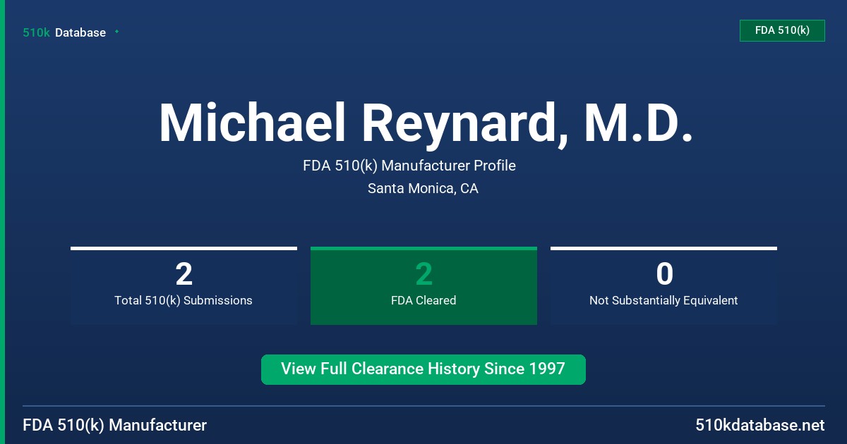 Michael Reynard, M.D. FDA 510(k) Manufacturer Profile
