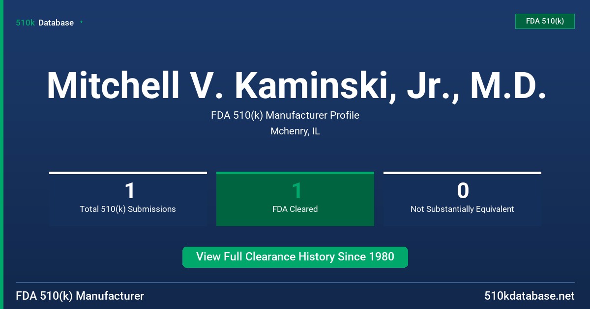 Mitchell V. Kaminski, Jr., M.D. FDA 510(k) Manufacturer Profile