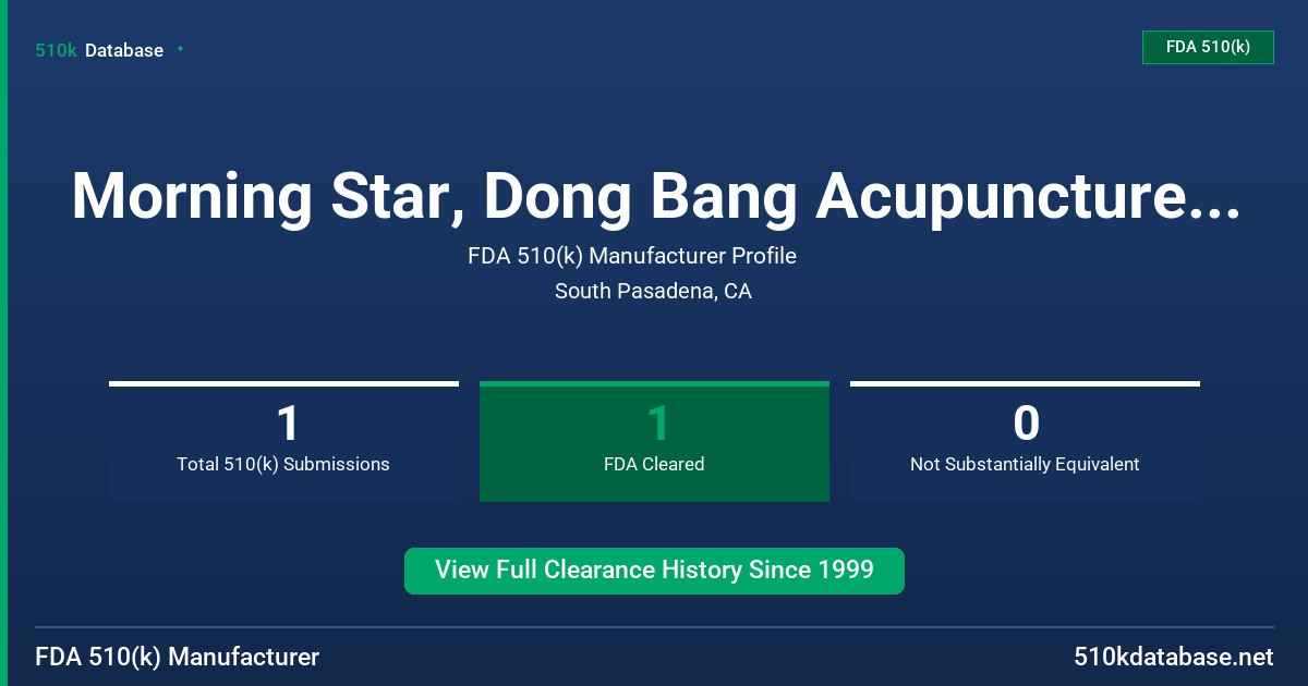 Morning Star, Dong Bang Acupuncture U.S.A., Inc. FDA 510(k) Manufacturer Profile