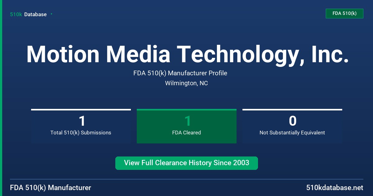 Motion Media Technology, Inc. FDA 510(k) Manufacturer Profile