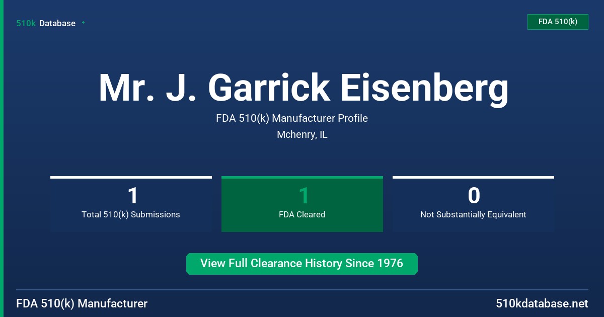 Mr. J. Garrick Eisenberg FDA 510(k) Manufacturer Profile