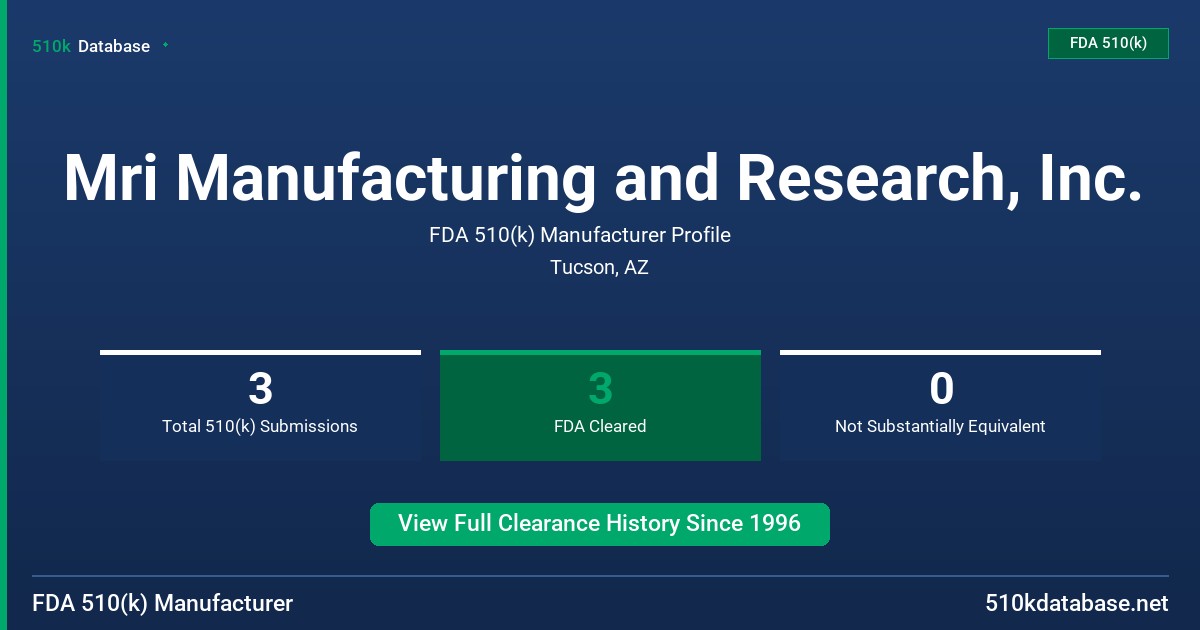 Mri Manufacturing and Research, Inc. FDA 510(k) Manufacturer Profile