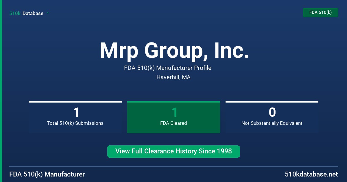Mrp Group, Inc. FDA 510(k) Manufacturer Profile