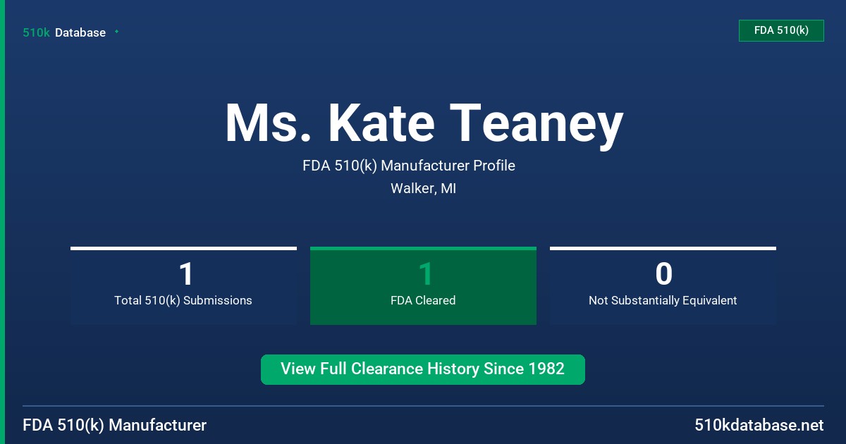 Ms. Kate Teaney FDA 510(k) Manufacturer Profile