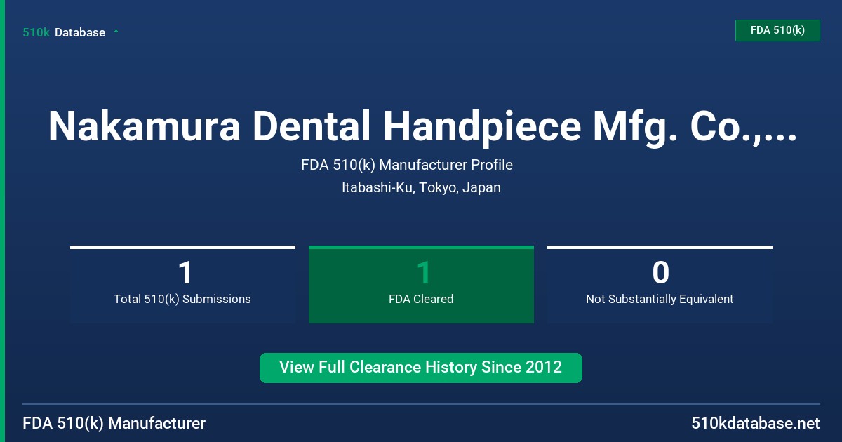 Nakamura Dental Handpiece Mfg. Co., Ltd. FDA 510(k) Manufacturer Profile