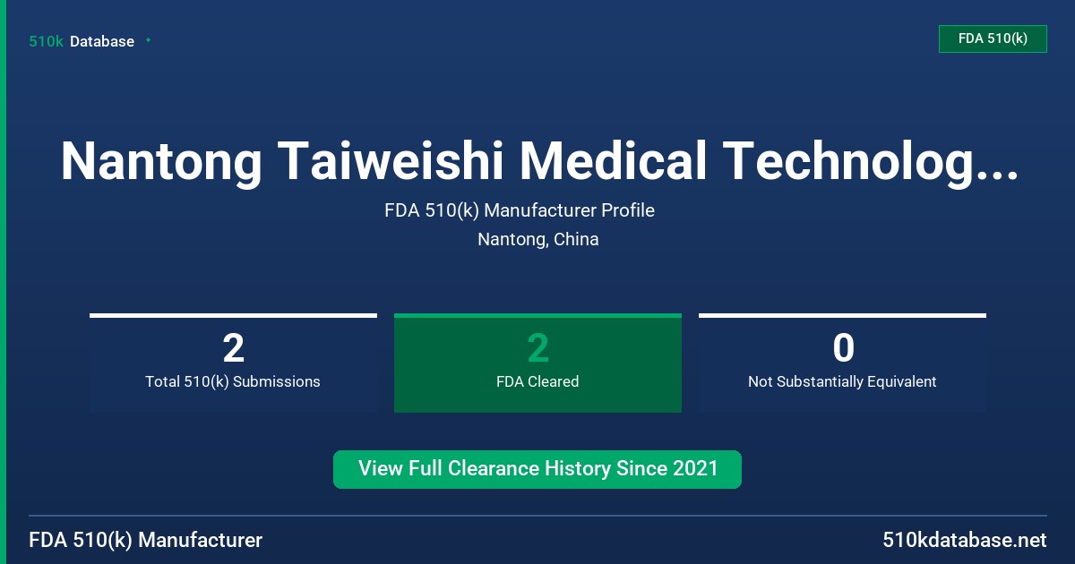 Nantong Taiweishi Medical Technology Co., Ltd. FDA 510(k) Manufacturer Profile