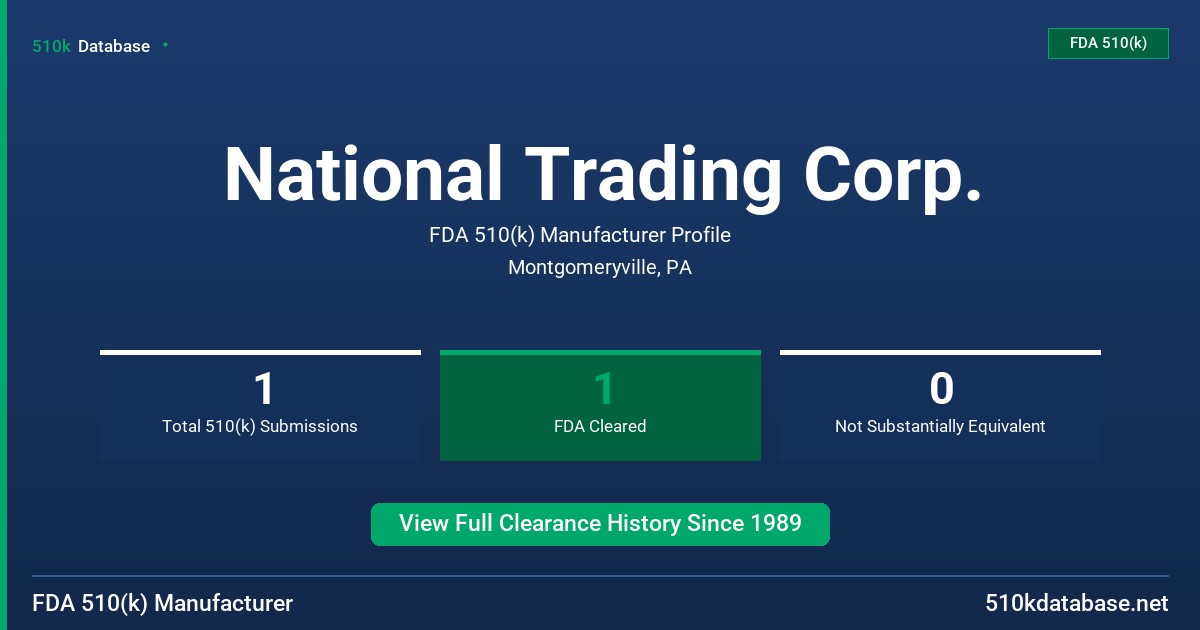 National Trading Corp. FDA 510(k) Manufacturer Profile