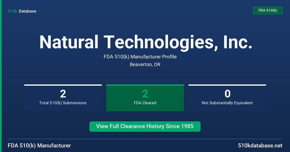 Natural Technologies, Inc. FDA 510(k) Manufacturer Profile