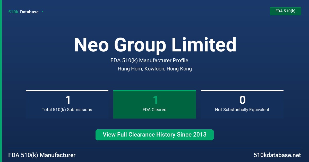 Neo Group Limited FDA 510(k) Manufacturer Profile