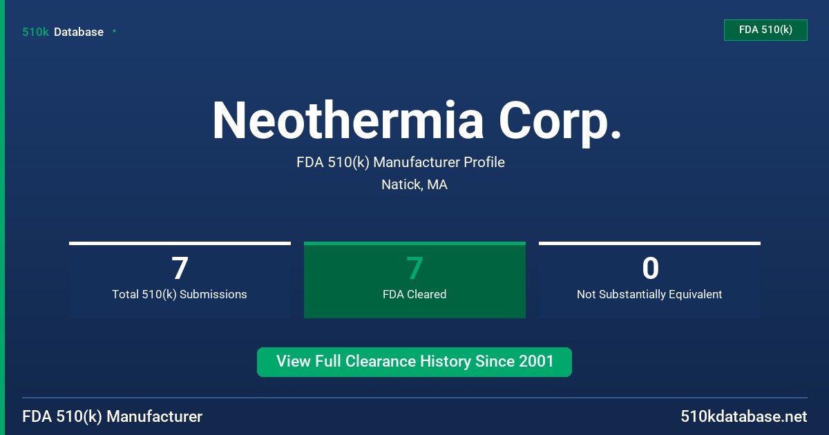 Neothermia Corp. FDA 510(k) Manufacturer Profile
