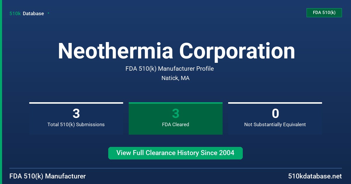 Neothermia Corporation FDA 510(k) Manufacturer Profile