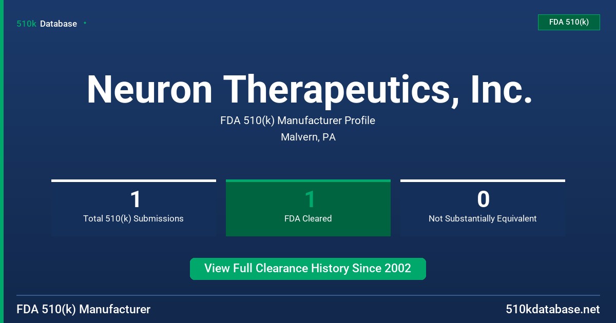 Neuron Therapeutics, Inc. FDA 510(k) Manufacturer Profile