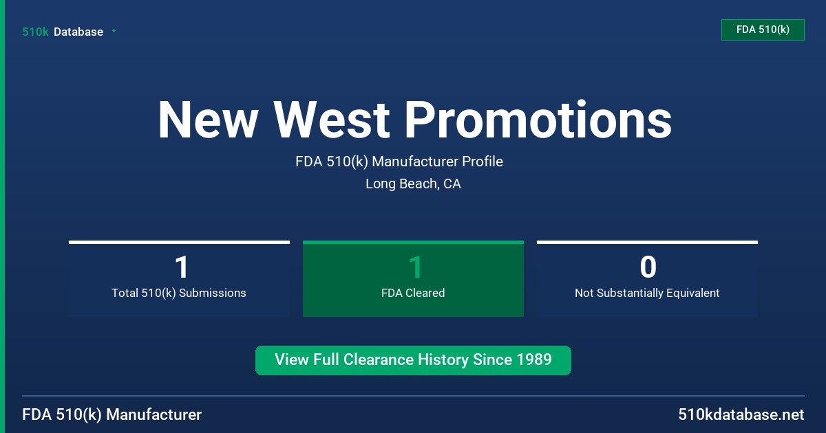 New West Promotions FDA 510(k) Manufacturer Profile