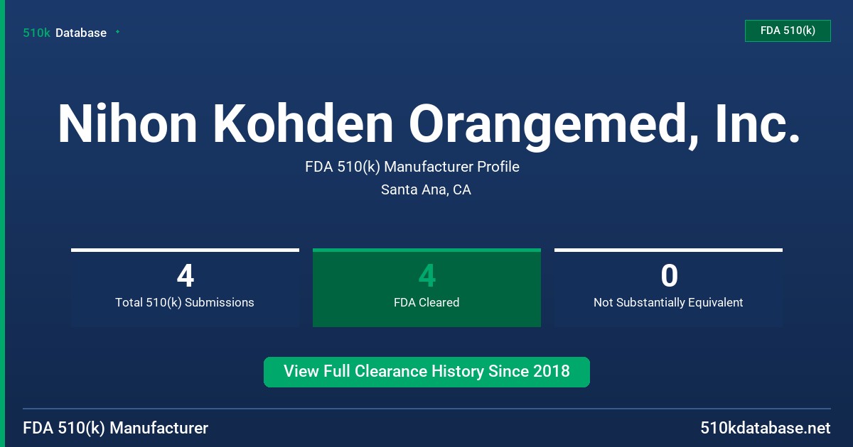 Nihon Kohden Orangemed, Inc. FDA 510(k) Manufacturer Profile