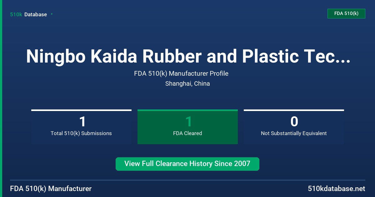 Ningbo Kaida Rubber and Plastic Technology Co., LT FDA 510(k) Manufacturer Profile