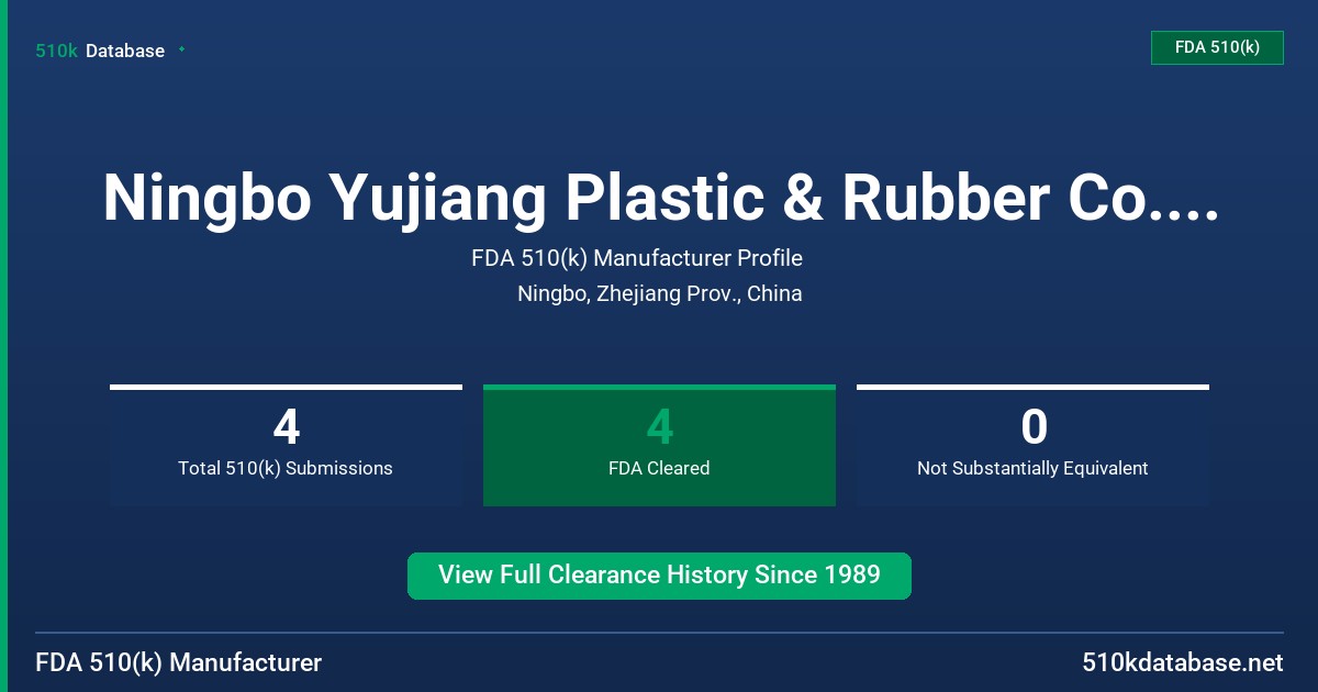 Ningbo Yujiang Plastic & Rubber Co. , Ltd. FDA 510(k) Manufacturer Profile