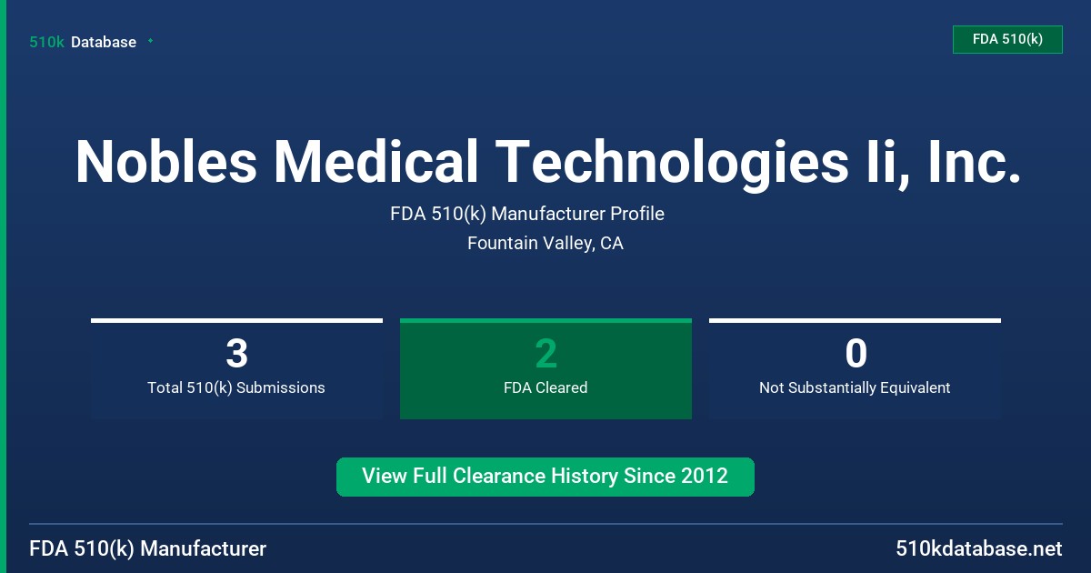 Nobles Medical Technologies Ii, Inc. FDA 510(k) Manufacturer Profile