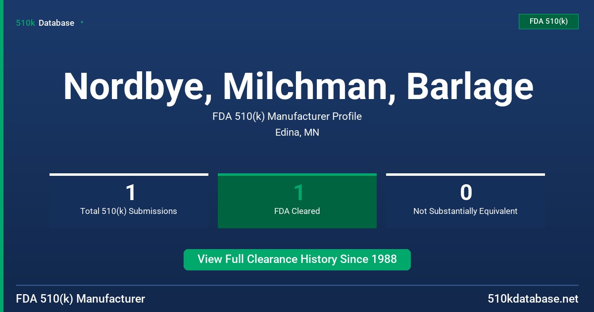 Nordbye, Milchman, Barlage FDA 510(k) Manufacturer Profile