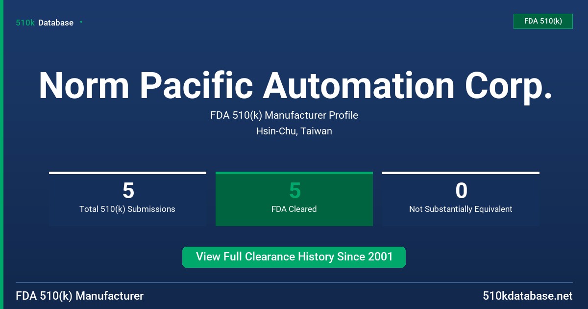 Norm Pacific Automation Corp. FDA 510(k) Manufacturer Profile