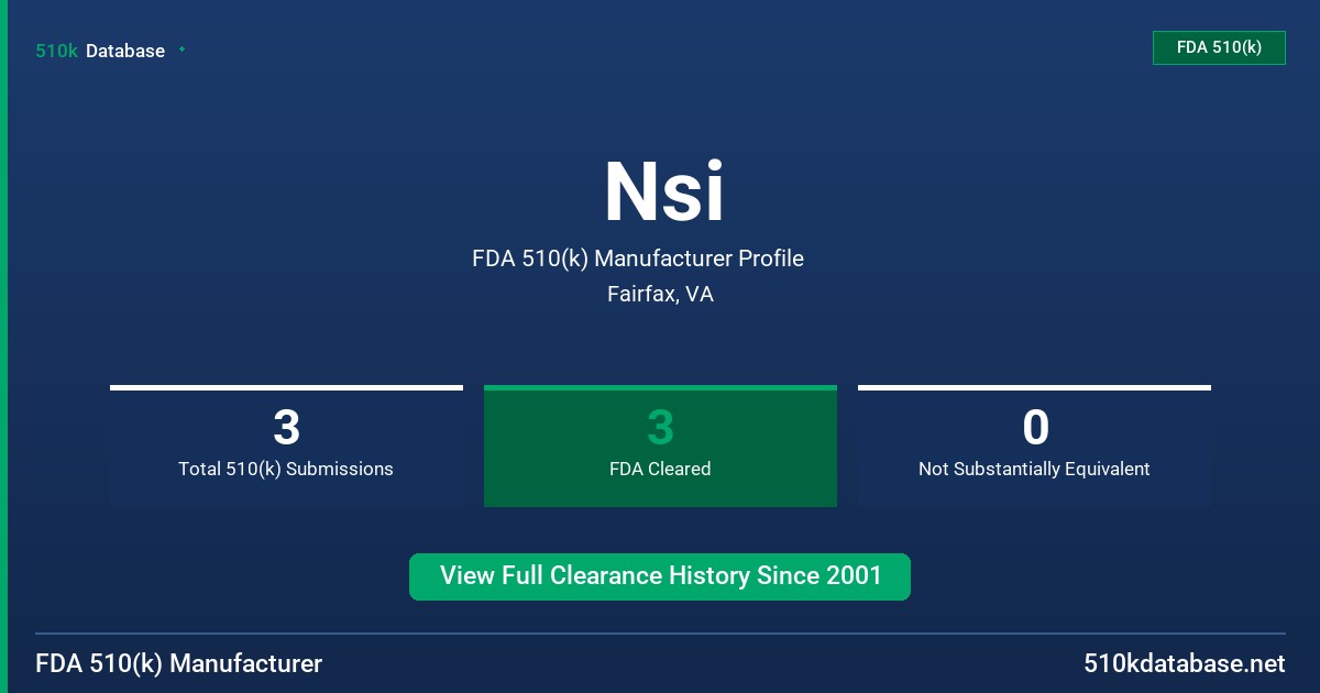 Nsi FDA 510(k) Manufacturer Profile