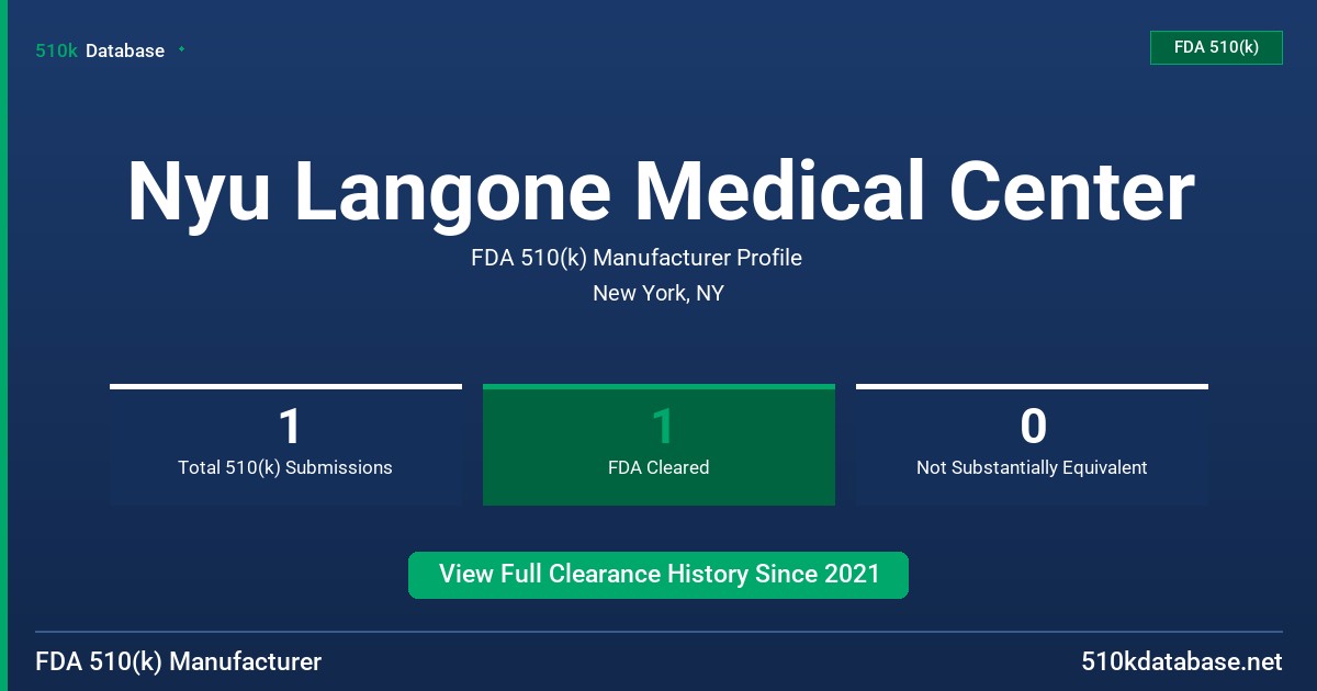 Nyu Langone Medical Center FDA 510(k) Manufacturer Profile