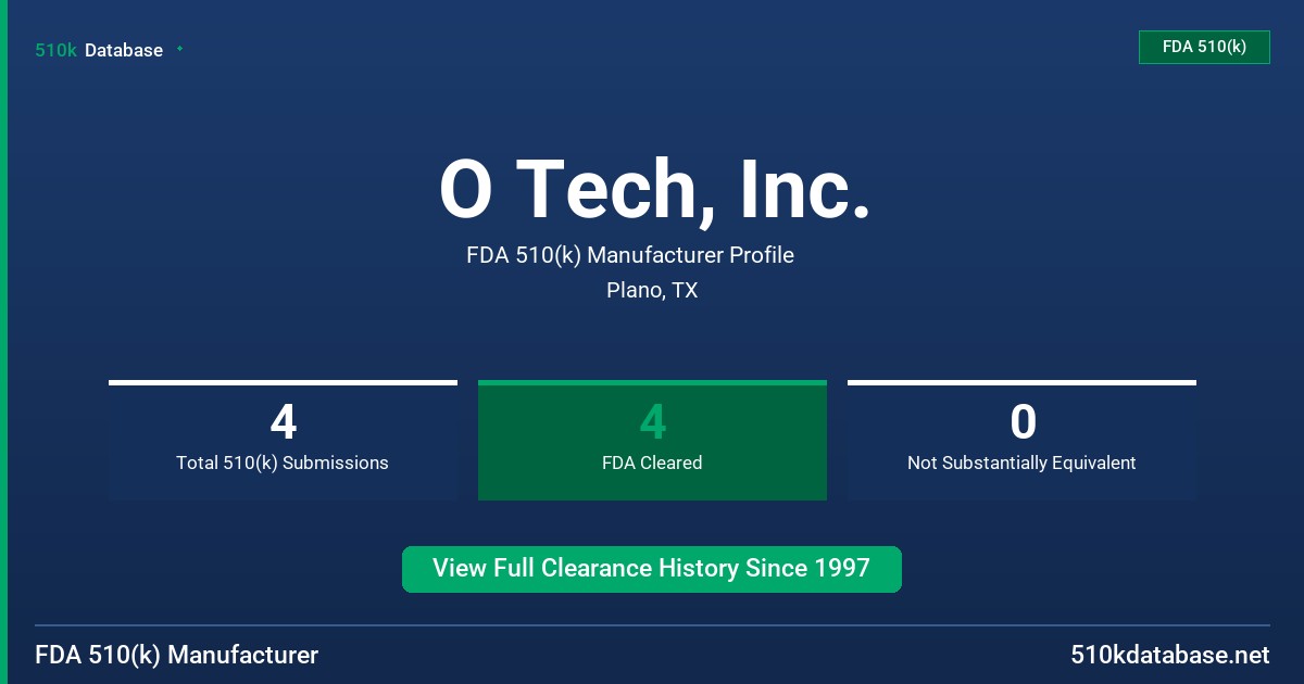 O Tech, Inc. FDA 510(k) Manufacturer Profile