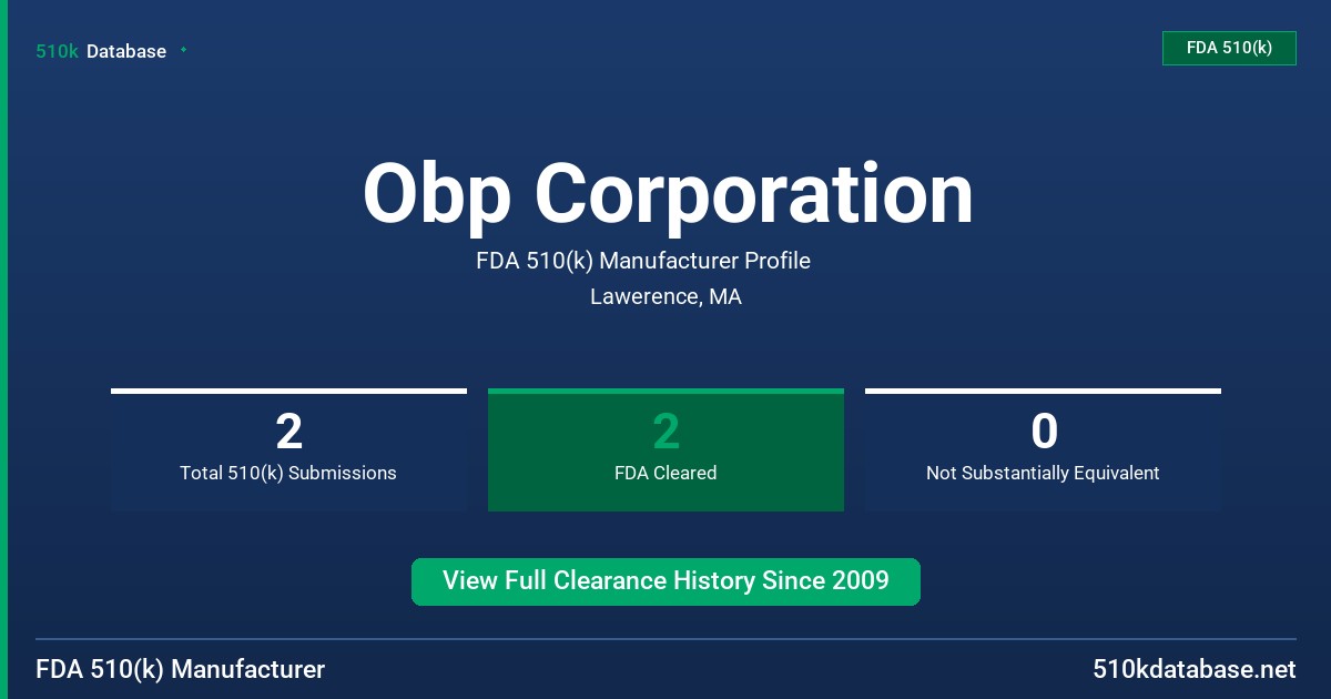 Obp Corporation FDA 510(k) Manufacturer Profile