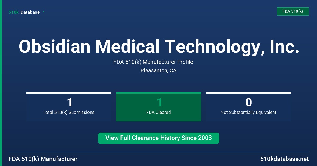 Obsidian Medical Technology, Inc. FDA 510(k) Manufacturer Profile