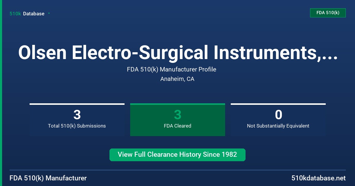 Olsen Electro-Surgical Instruments, Inc. FDA 510(k) Manufacturer Profile