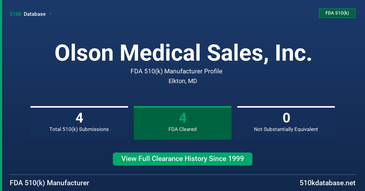 Olson Medical Sales, Inc. FDA 510(k) Manufacturer Profile