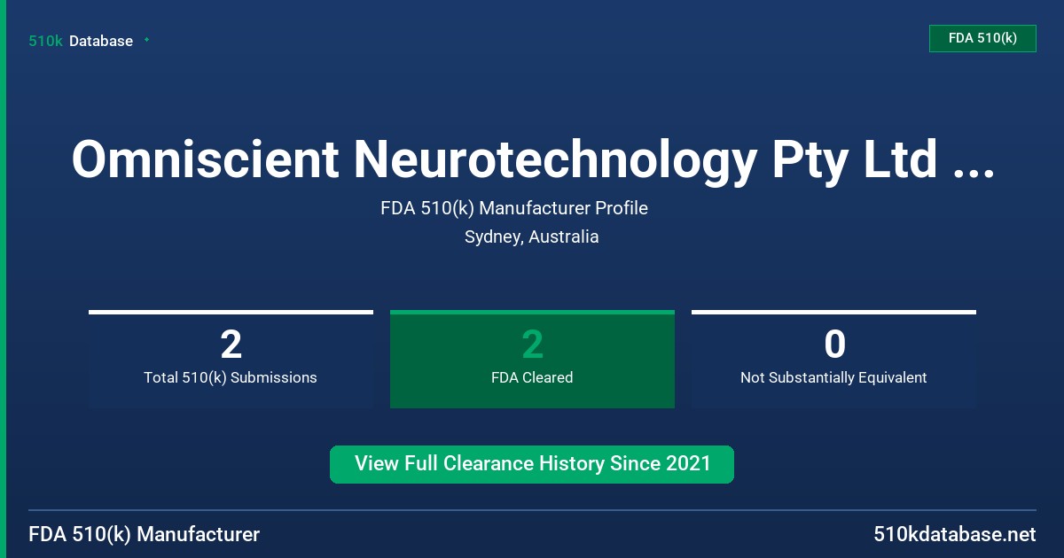 Omniscient Neurotechnology Pty Ltd (O8t) FDA 510(k) Manufacturer Profile