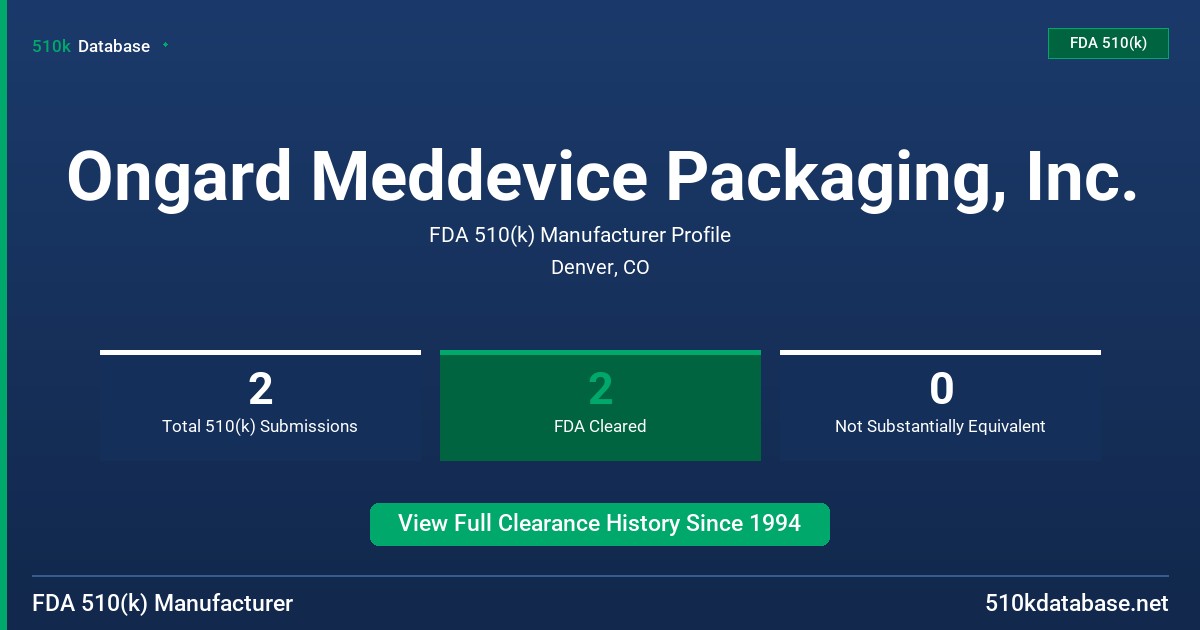 Ongard Meddevice Packaging, Inc. FDA 510(k) Manufacturer Profile