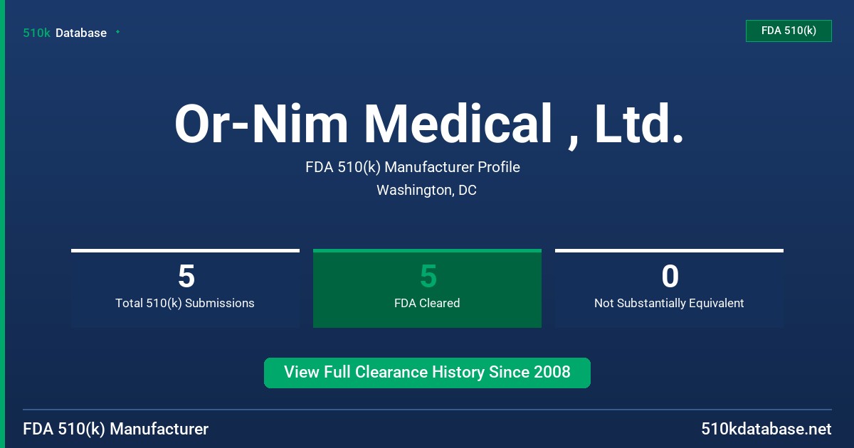 Or-Nim Medical , Ltd. FDA 510(k) Manufacturer Profile