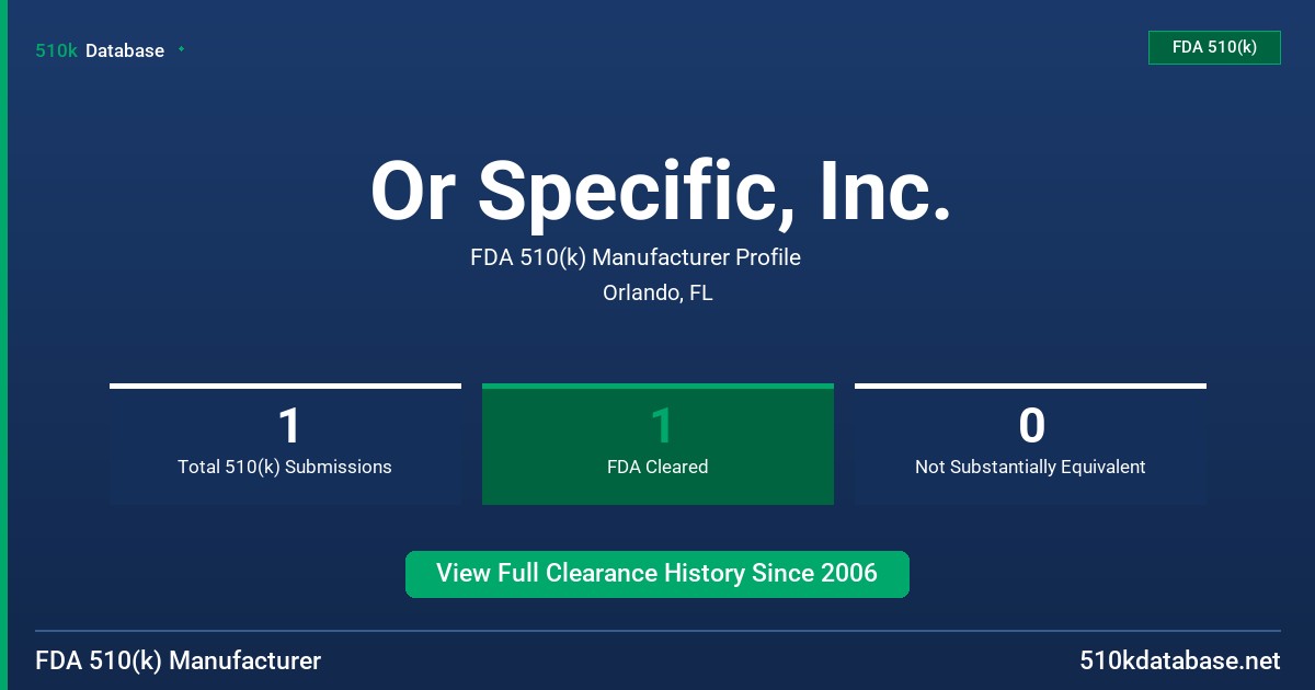 Or Specific, Inc. FDA 510(k) Manufacturer Profile
