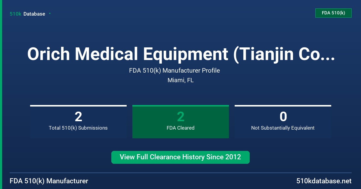 Orich Medical Equipment (Tianjin Co., Ltd. FDA 510(k) Manufacturer Profile