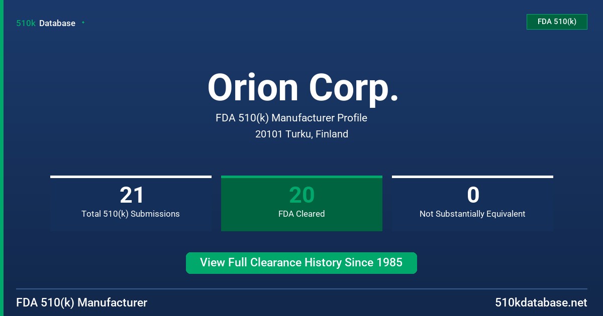 Orion Corp. FDA 510(k) Manufacturer Profile