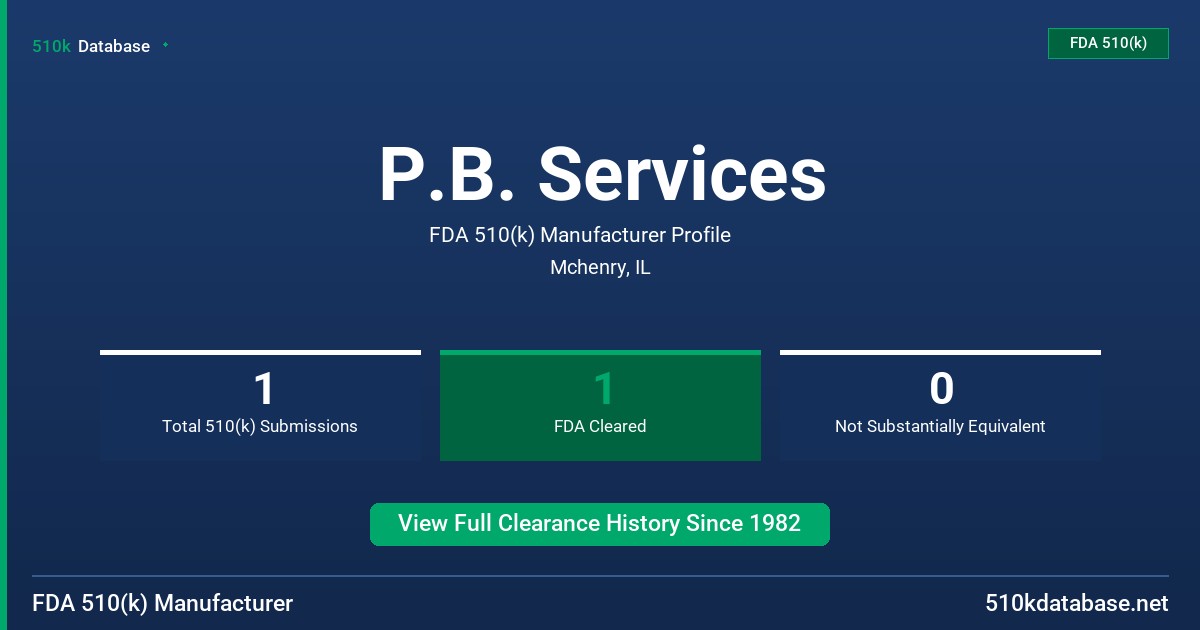 P.B. Services FDA 510(k) Manufacturer Profile