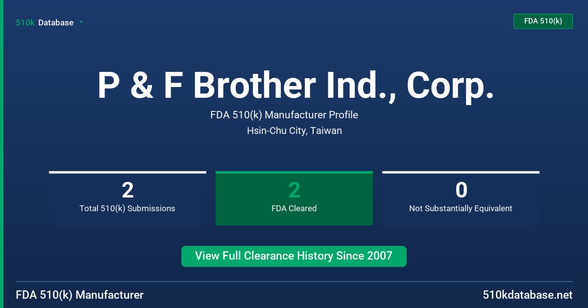 P & F Brother Ind., Corp. FDA 510(k) Manufacturer Profile