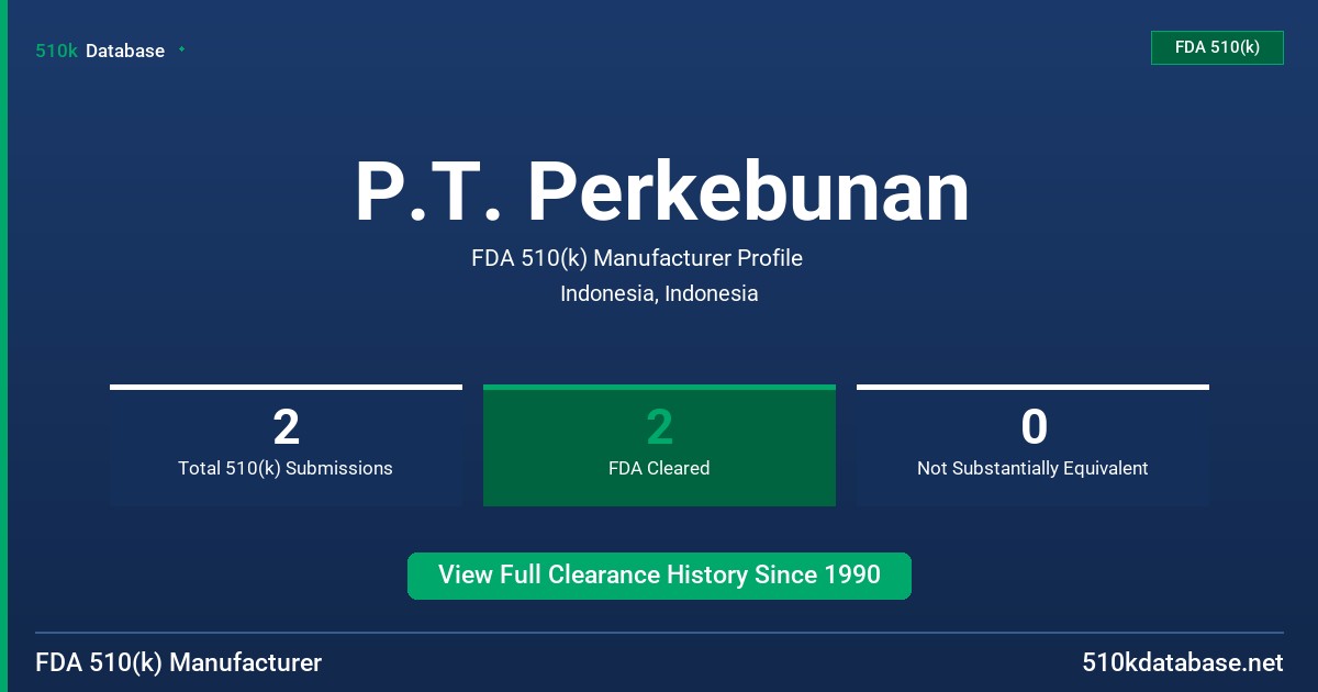 P.T. Perkebunan FDA 510(k) Manufacturer Profile