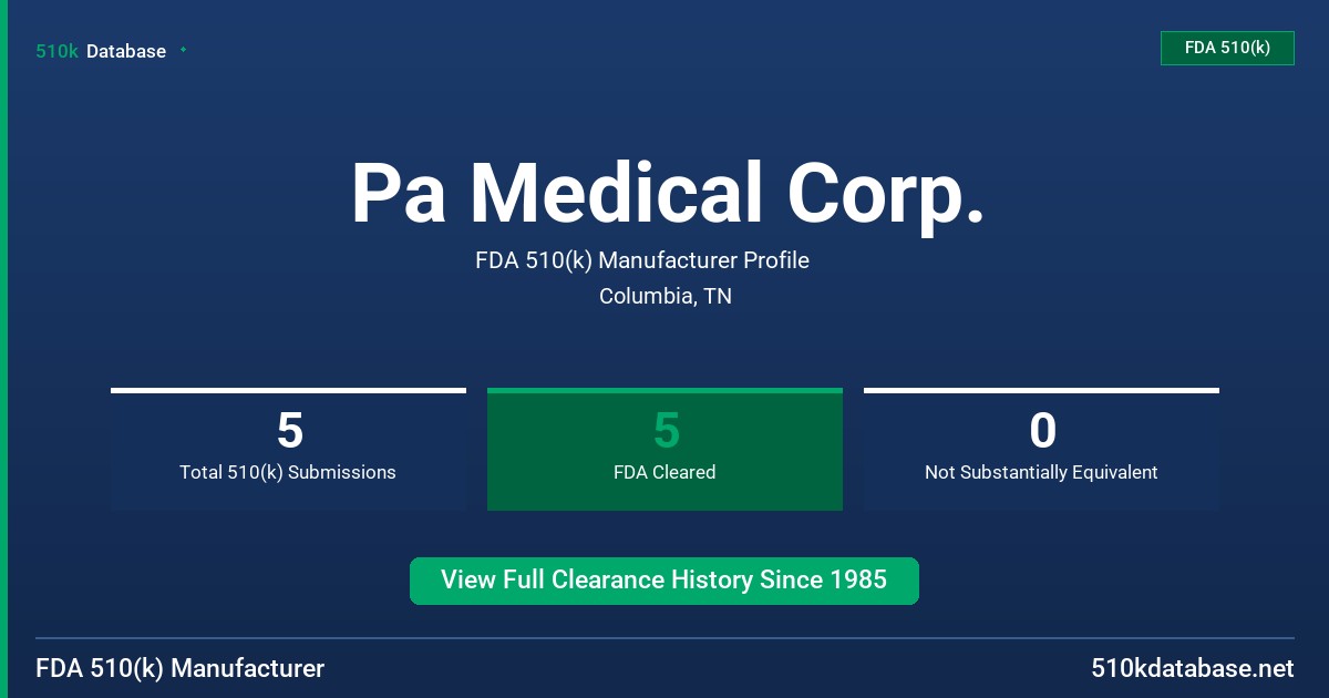 Pa Medical Corp. FDA 510(k) Manufacturer Profile